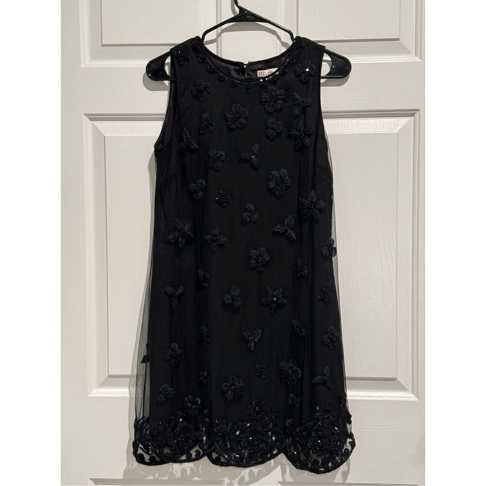 Red Valentino Beaded Embroidered Floral Appliqué Black Sleeveless Lined Dress 40